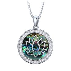 MINET Stříbrný náhrdelník lotosový květ s perletí a zirkony JMAN5029SN45