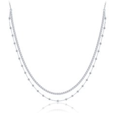MINET Elegantní dvojitý stříbrný náhrdelník s bílým zirkonem JMAS0332SN45