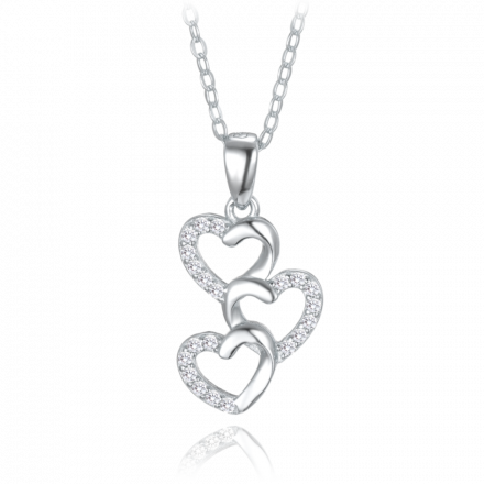 MINET Stříbrný náhrdelník tři srdce s bílými zirkony JMAS0240SN45