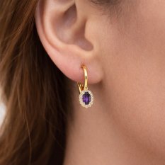 Zlaté náušnice s fialovým kamenem a zirkony  HELN-200Z