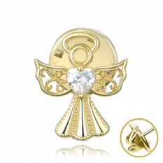 MINET Pozlacená stříbrná brož anděl s bílým zirkonem JMAN0540GZ00
