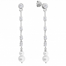 MINET Stříbrné visací náušnice přírodní perly s bílými zirkony JMAS7042SE00