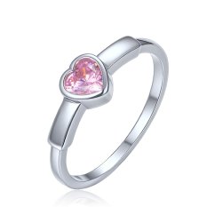 MINET Decentní stříbrný prsten srdce s růžovým zirkonem JMAS0328PR52