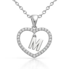 MINET Stříbrný náhrdelník písmeno v srdíčku "M" se zirkony JMAS900MSN45