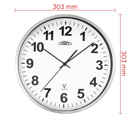 Designové kovové hodiny stříbrné PRIM Radio Control E04P.3850.70