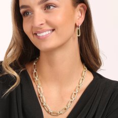 Luxusní pozlacený stříbrný náhrdelník zdobený zirkony SVLN0936S75BK45