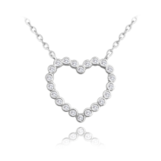 MINET Stříbrný náhrdelník SRDCE s bílými zirkony JMAN0360SN45