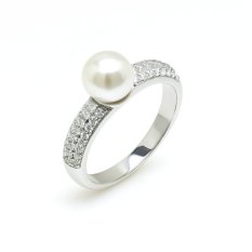 Stříbrný prsten s perlou a jemnými zirkony 039396/59