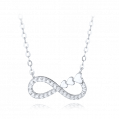 MINET Stříbrný náhrdelník nekonečno se srdíčky a bílými zirkony JMAN0528SN45