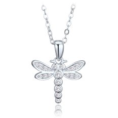 MINET Stříbrný náhrdelník vážka se zirkony JMAD0066SN38