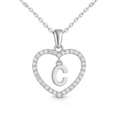 MINET Stříbrný náhrdelník písmeno v srdíčku "C" se zirkony JMAS900CSN45