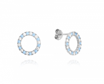 Stříbrné náušnice MINET KROUŽKY s bílými a modrými zirkony JMAN0140EE00