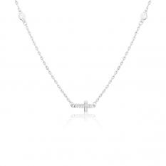 Stříbrný náhrdelník s ležatým křížkem SVLN0017SH2BI45