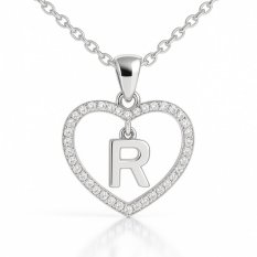 MINET Stříbrný náhrdelník písmeno v srdíčku "R" se zirkony JMAS900RSN45