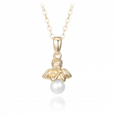 MINET Pozalcený stříbrný náhrdelník ANDĚL s perlou JMAS7044GN38
