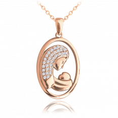 MINET Rose gold stříbrný náhrdelník MADONA s bílými zirkony JMAN0419RN45