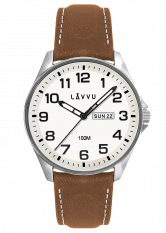Ocelové pánské hodinky LAVVU BERGEN White / Top Grain Leather se svítícím číselníkem LWM0143