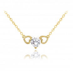 MINET Pozlacený stříbrný náhrdelník LOVE s bilým srdíčkovým zirkonem JMAS0181GN45