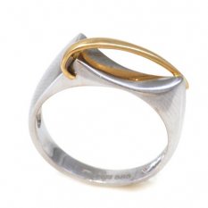 Prsten v bílém zlatě zdobený proužkem žlutého zlata PERP-430