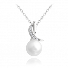 MINET Luxusní stříbrný náhrdelník s bílou perlou a zirkony JMAS7039SN45
