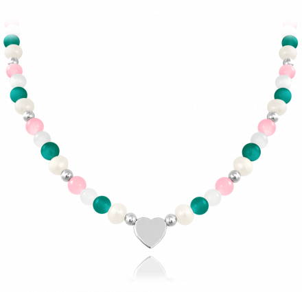 MINET Stříbrný náhrdelník s přírodními perlami a barevnými kuličkami JMAN7006ZN45