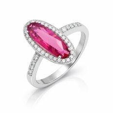 Stříbrný prsten s růžovým kamenem a zirkony SGP-310/57