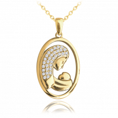 MINET Pozlacený stříbrný náhrdelník MADONA s bílými zirkony JMAN0419GN45