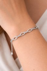 Stříbrný náramek s články a třpytivými kamínky B0001008