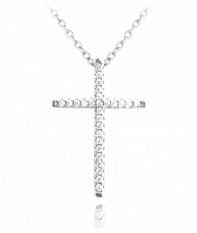 Stříbrný náhrdelník MINET KŘÍŽEK s bílými zirkony JMAN0005SN45