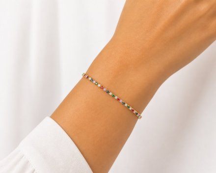 MINET Elegantní tenisový zlatý náramek s různobarevnými zirkony JMG0375MGB17