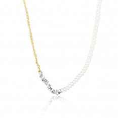 Moderní pozlacený stříbrný náhrdelník s perlou SVLN0460X75GP45