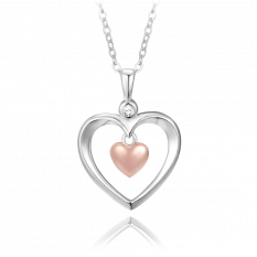 MINET Stříbrný náhrdelník LOVE s Rose gold srdíčky JMAS0207RN45