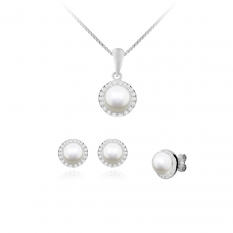 Stříbrné náušnice a přívěsek s perlou S000213