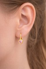 Jemné dívčí zlaté náušnice se srdíčkem a růžovým kamenem ZE0928XJ81-1700