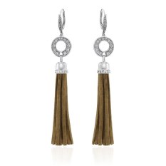 Elegantní třásňové náušnice se stříbrnými prvky a hnědým semišem JOY´s JOY-P5