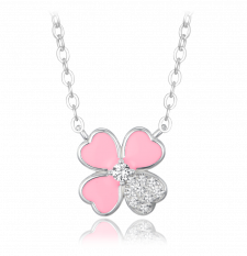 MINET Stříbrný náhrdelník růžová kytička s bílým zirkonem JMAS5065PN45