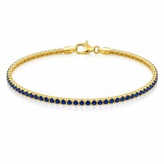 MINET Elegantní tenisový zlatý náramek s modrými zirkony JMG0375BGB17