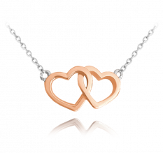 Stříbrný náhrdelník MINET LOVE s Rose gold srdíčky JMAS0106RN45