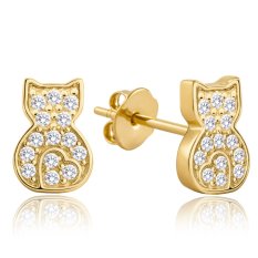 MINET Zlaté náušnice kočky s bílými zirkony JMG0346WGE00