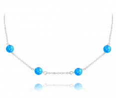 MINET Stříbrný náhrdelník se světle modrými opály JMAS0155AN45