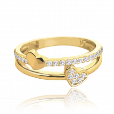 MINET Zlatý prsten se srdíčky a bílými zirkony JMG0109WGR55