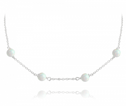 MINET Stříbrný náhrdelník s bílými opály JMAS0155WN45