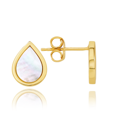 MINET Elegantní zlaté náušnice kapka s bílou perletí JMG0303WGE00