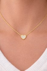 MINET Zlatý náhrdelník srdce s bílými zirkony JMG0313WGN46