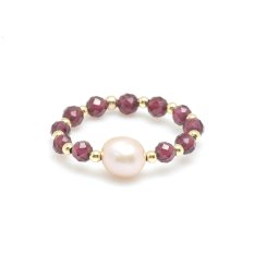 Zlatý prsten s růžovou perlou a granátem 159926
