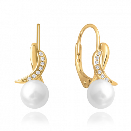 MINET Pozlacené luxusní stříbrné náušnice s bílou perlou a zirkony JMAS7039GE00