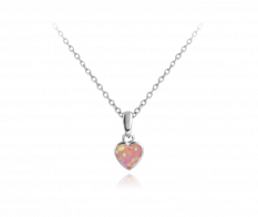 Stříbrný náhrdelník MINET SRDÍČKO s růžovým opálkem JMAN0054PN45