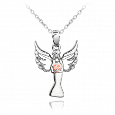 Stříbrný náhrdelník MINET ANDĚL s Rosegold srdíčkem JMAN0258PN45