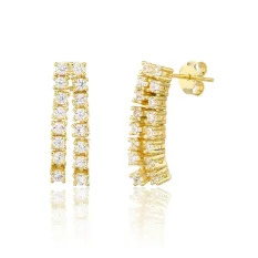 Pozlacené visací stříbrné náušnice se zirkony SVLE3327XJ6GO00
