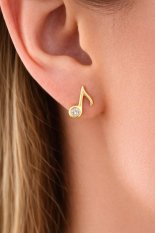 MINET Zlaté náušnice noty s bílými zirkony JMG0317WGE00